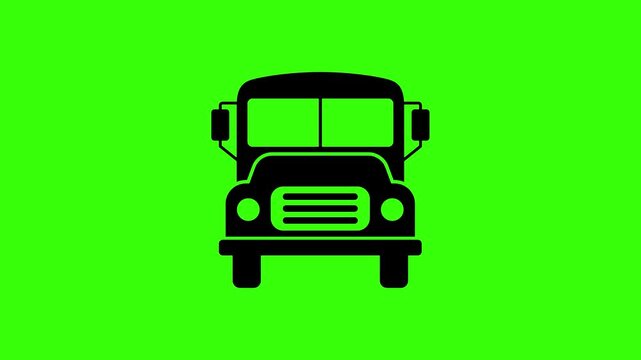 School Bus Icon Front View Driving Seamless Loop Animation on Green Screen Representing Student Education Transportation