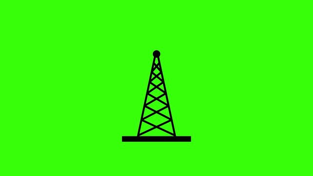 Antenna Tower Signal Loop Animation on Green Screen Background Representing Wireless Data Transmission and Cell Network Technology