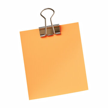 Orange Sticky Note with Silver Paperclip isolated on transparent background Generative Ai.