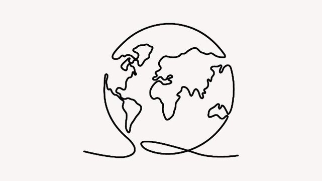 Minimalist continuous line drawing of a world map
