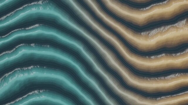 Abstract topographic waves motion background with blue and gold flowing lines 4K