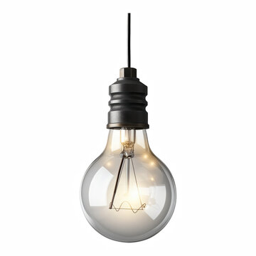 Single Hanging Incandescent Light Bulb isolated on transparent background Generative Ai.