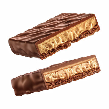 Two Chocolate Wafer Bars Cut in Half isolated on transparent background Generative Ai.