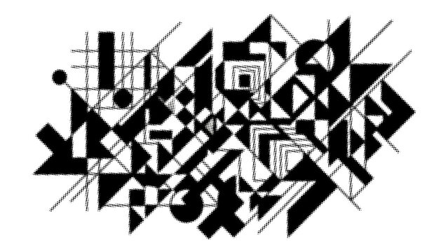 Geometric Bauhaus Composition Halftone Texture Background HD. Abstract Modernist Geometric Shapes Halftone Overlay Pattern.