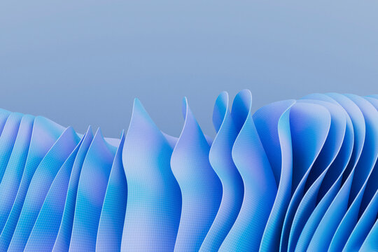 Abstract Blue Layered Waves and Rhythmic Curves