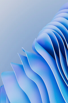 Abstract Blue Sculptural Waves with Layered Curves