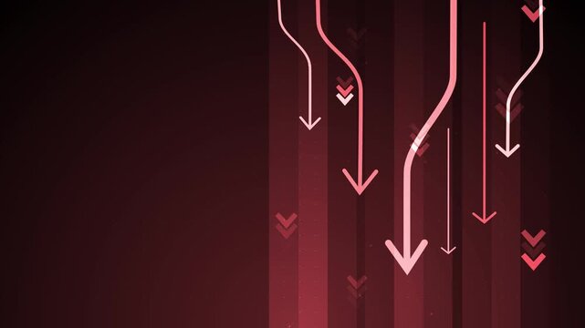 Abstract background with downward arrows and vertical lines, showing decline movement and data flow animation