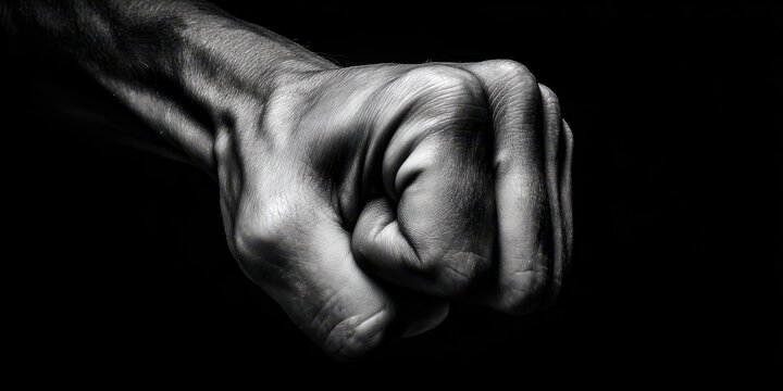 Close up of a strong fist against a dark background symbolizing strength and determination