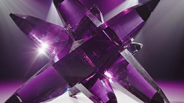 Large purple crystal formation illuminated by stage spotlights.