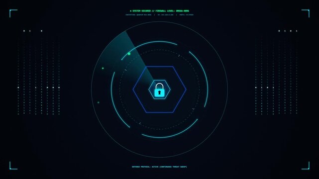 Cyber Security Digital Shield and Radar Scanning Interface Animation