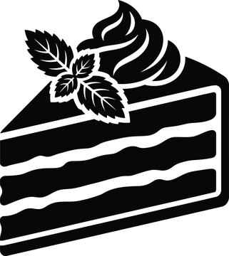 Slice of Cake with Mint Leaf Silhouette &ndash; Gourmet Bakery Dessert Icon