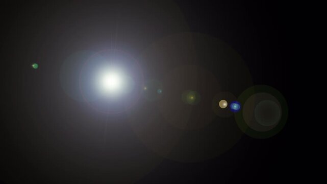 Cinematic blue lens flare pulse glowing on black background. 4k