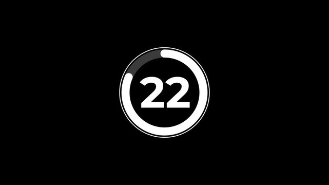 Countdown Timer Circle Graphic Animation in Black Background with White Numbers and Progress Bar