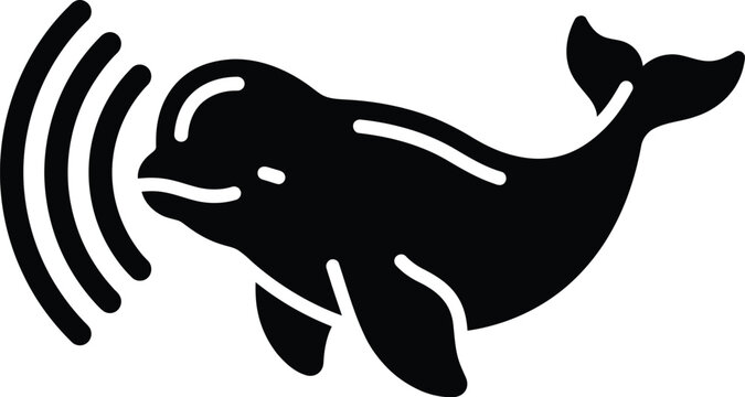 Beluga Whale with Sound Waves Silhouette &ndash; Arctic Whale Echolocation Sonar Icon