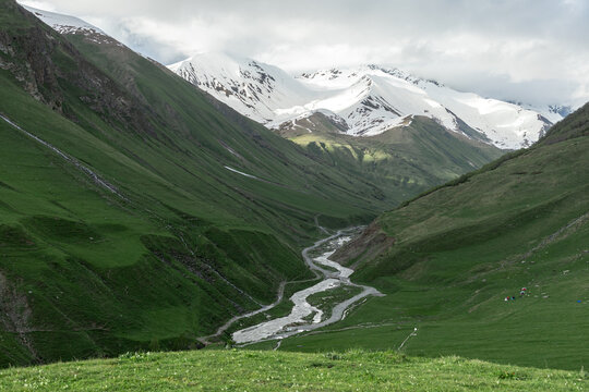 Shkhara Mountain and Enguri River Valley in Svaneti, Georgia