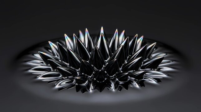 Magnetic ferrofluid forming sharp liquid spikes under strong magnetic field on dark surface