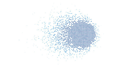 Obraz premium Blue fine pixel mosaic circle dissolve disintegration left tail abstract background on transparent background