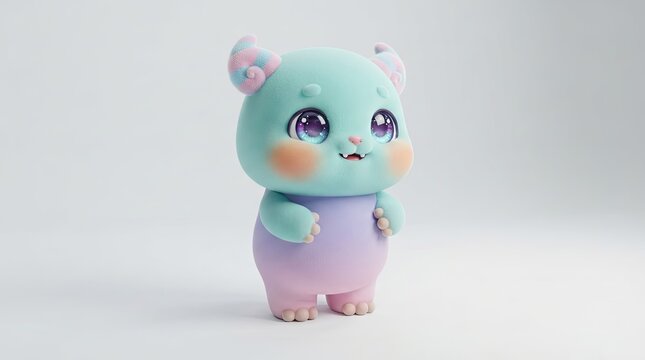 Chubby pastel creature character standing on white background.