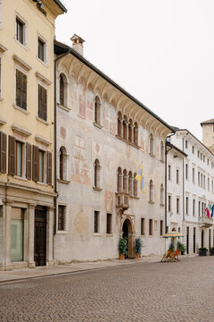 Historic frescoed palace facade in Trento old town