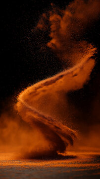 Smoke and glitter particles swirl in light rays, creating stunning visual effects with shimmering dust clouds on isolated dark backdrop