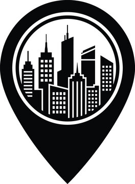  Location Pin with City Skyline Silhouette