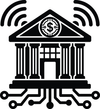 Smart Digital Bank Silhouette &ndash; Connected Fintech Corporate Building Icon