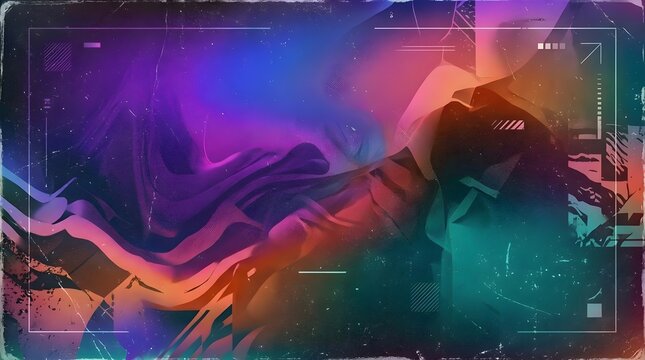 Abstract digital art background with vibrant gradient colors and geometric glitch elements