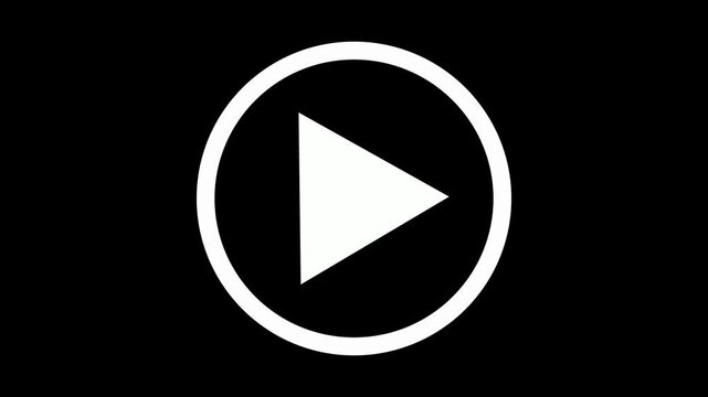 A modern and stylish white play button icon animation featuring a vibrant white triangle inside a glowing white circle on a clean black background. This seamless video loop is perfect for multimedia.