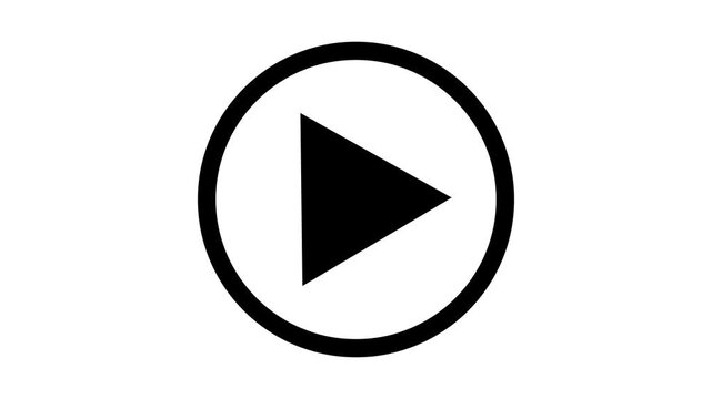 A modern and stylish black play button icon animation featuring a vibrant black triangle inside a glowing black circle on a clean white background. This seamless video loop is perfect for multimedia.