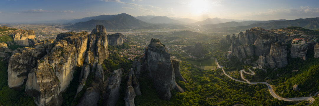 Meteora Rock Formations Sunset Kalambaka Greece