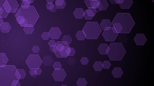 Hexagon tech background animation, Abstract background with translucent hexagons of varying sizes creating a tech-style bokeh effect