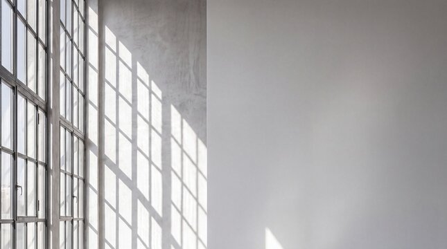 Sunlight Casting Window Shadow on Empty White Wall