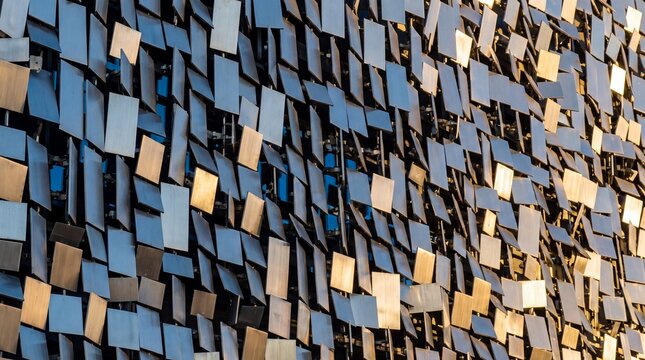 Modern Architectural Facade with Reflective Metal Kinetic Panels