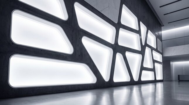 Futuristic Illuminated Geometric Wall in Modern Corporate Interior
