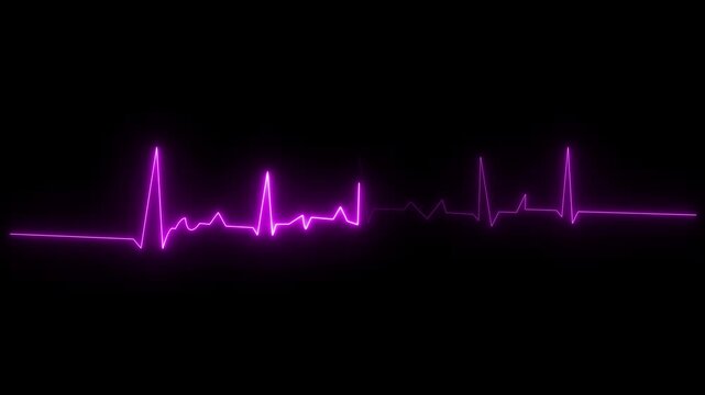 Neon purple heartbeat line pulse graphic representing medical cardiac monitor display