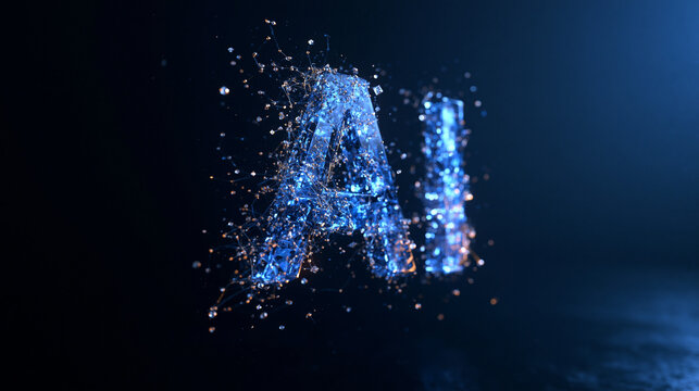 Glowing Digital Particles Forming AI Acronym on Dark Background