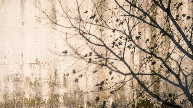 Tree Branch Shadows on Weathered Concrete Wall Background