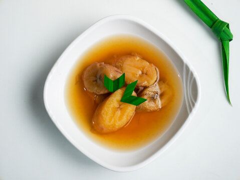 banana soup dessert served in white bowl