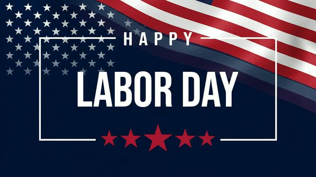 Happy Labor Day text reveal on waving American flag background