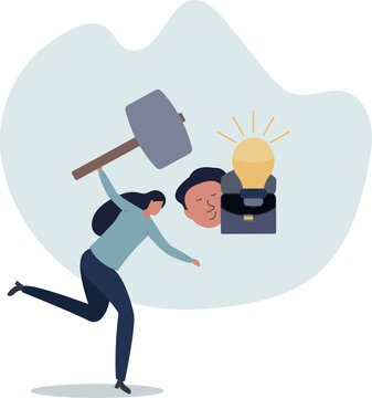 Jealousy colleague, toxic boss kill all ideas never been implemented, situation and activities. flat design.