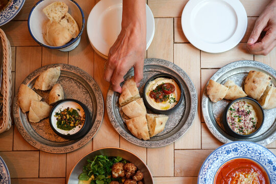 Lebanese mezze and cauliflower shared at restaurant