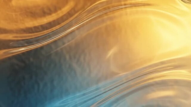  A close up view of a textured metallic surface displaying crinkled foil with vibrant color gradients shifting from warm yellow and orange tones to cool deep blue shades in a high quality motion vid