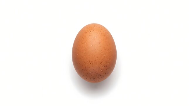 Single brown egg, top-down flat lay view, isolated on pure white background, hyperrealistic studio product photography