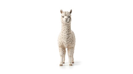 Fototapeta premium Alpaca figurine, front view, isolated on pure white background, hyperrealistic studio product photography