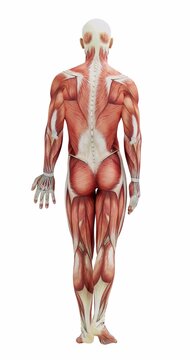 Detailed Human Muscle Anatomy Model Showing Muscular System, Tendons and Anatomy Study; Alpha Channel