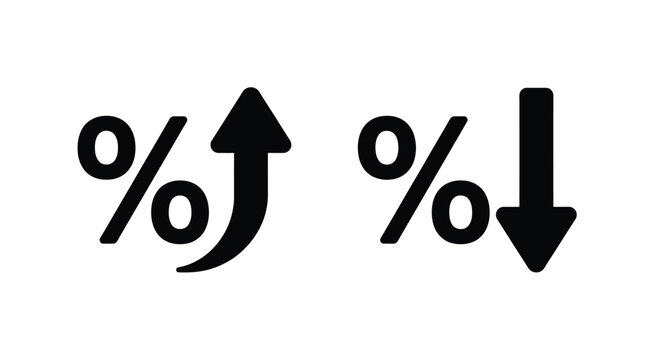 Percent sign with upward and downward arrows black silhouette on white