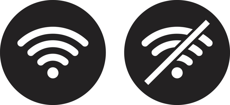 Wifi signal and no internet connection icons on white background