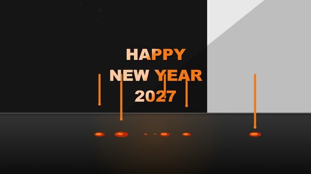 Happy new year 2027 greeting card with orange melting text effect