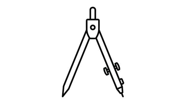 Drafting Tool: A simple black and white illustration of a drafting compass, a tool used for drawing circles and arcs, resting with its legs open.