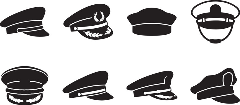 Captain caps pilot hats and official uniform headwear silhouettes